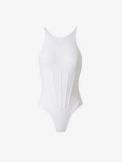 Shop Mugler Logo Technical Swimsuit In Blanc