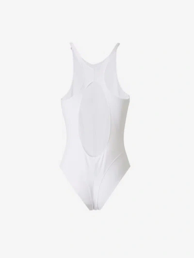 Shop Mugler Logo Technical Swimsuit In Blanc