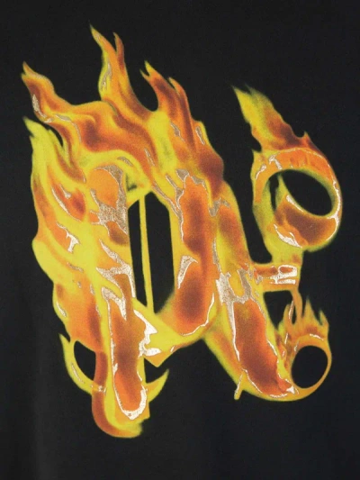 Shop Palm Angels Burning Monogram T-shirt In Negre