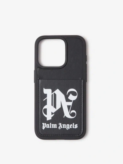 Shop Palm Angels Iphone 15 Pro Logo Case In Negre