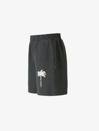 Shop Palm Angels Logo Cotton Bermuda Shorts In Gris Antracita