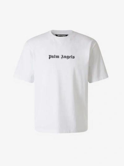 Shop Palm Angels Logo Cotton T-shirt In Blanc I Negre