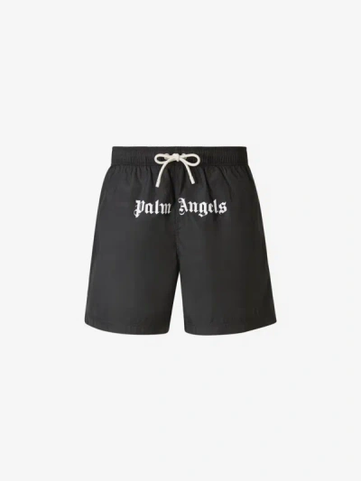 Shop Palm Angels Logo Technical Swimsuit In Negre