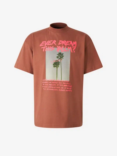 Shop Palm Angels Printed Cotton T-shirt In Terracota