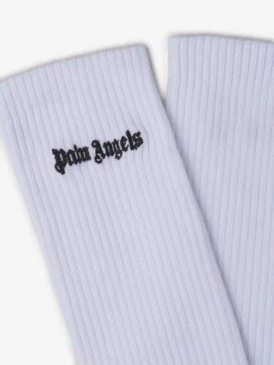 Shop Palm Angels Ribbed Logo Socks In Cotton And Elastane Blend Fabric