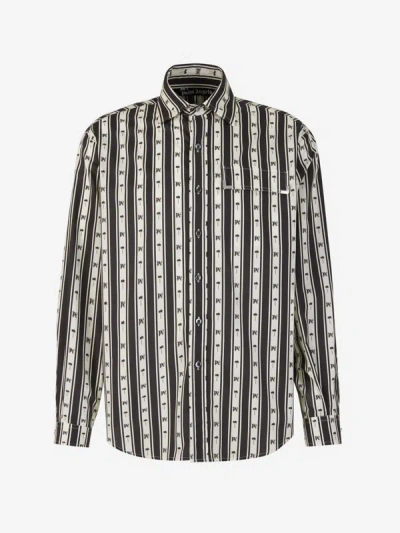 Shop Palm Angels Striped Logo Shirt In Long Sleeve