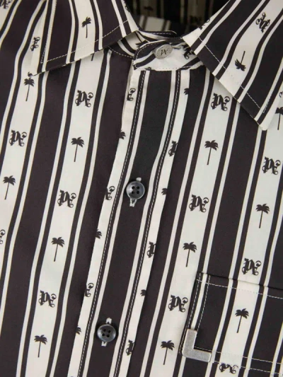 Shop Palm Angels Striped Logo Shirt In Long Sleeve