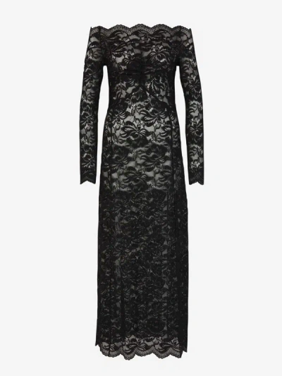 Shop Rabanne Lace Midi Dress In Negre