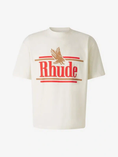 Shop Rhude Printed Cotton T-shirt In Logo Printed On The Front