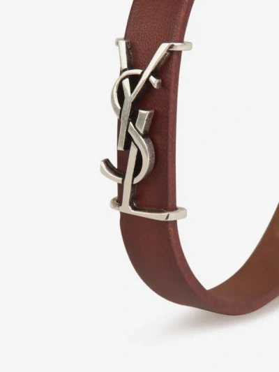 Shop Saint Laurent Cassandre Leather Bracelet In Marró Fosc