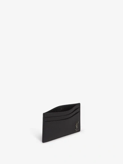 Shop Saint Laurent Logo Leather Card Holder In Negre