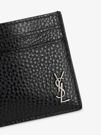 Shop Saint Laurent Logo Leather Card Holder In Negre