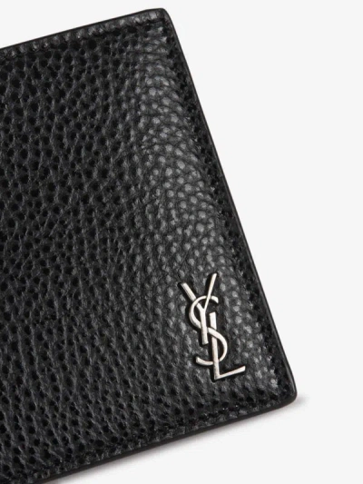Shop Saint Laurent Logo Grained Leather Wallet In Negre