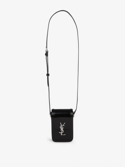 Shop Saint Laurent Solferino Leather Mini Shoulder Bag In Metal Logo On The Front