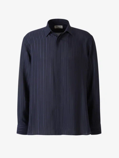 Shop Saint Laurent Striped Crepe Shirt In Striped Motif