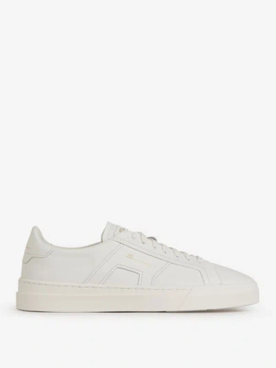 Shop Santoni Double Buckle Sneakers In Blanc