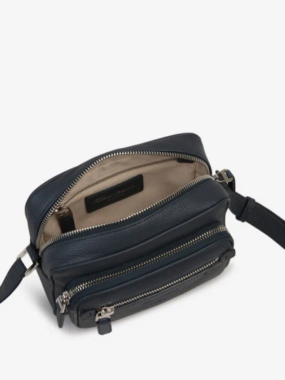 Shop Santoni Leather Shoulder Bag In Blau Nit