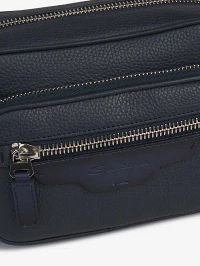 Shop Santoni Leather Shoulder Bag In Blau Nit
