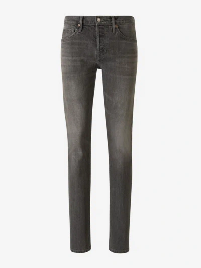 Shop Tom Ford Slim Fit Cotton Jeans In Logo Patch On The Side And Back