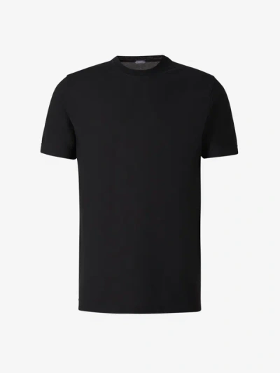 Shop Zanone Plain Cotton T-shirt In Black