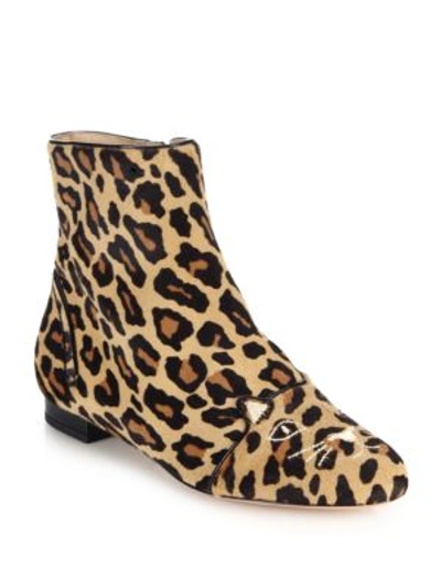 Shop Charlotte Olympia Puss In Boots Leopard-print Calf Hair Ankle Boots