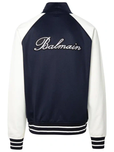 Shop Balmain Blue Cotton Blend Sweatshirt