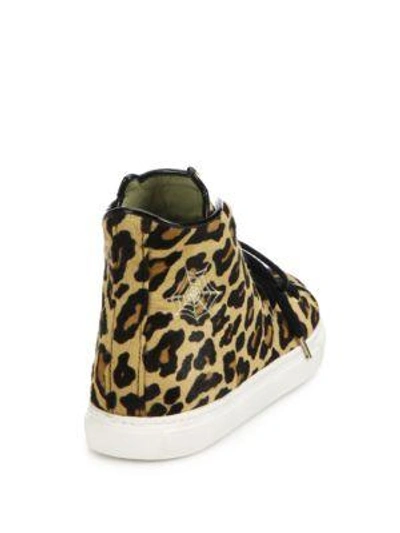 Shop Charlotte Olympia Purrrfect Cat-embroidered Leopard Calf Hair Sneakers