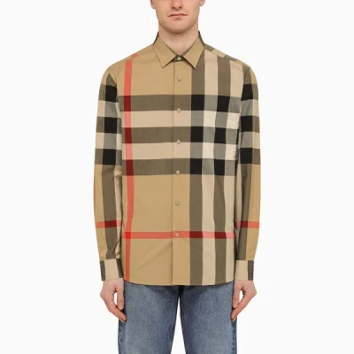 Shop Burberry | Check Cotton Shirt In Beige