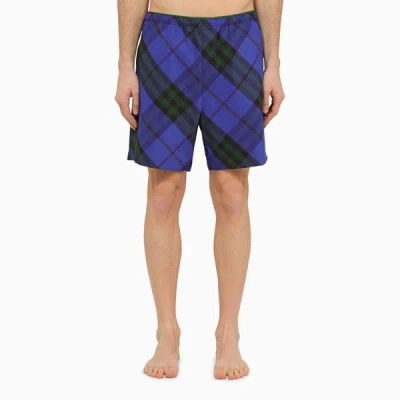 Shop Burberry | Knight Coloured Check Slim Shorts In Blue