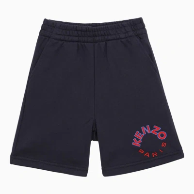 Shop Kenzo Navy Blue Cotton Shorts With Logo