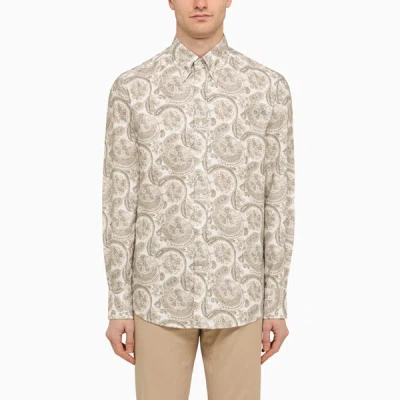 Shop Brunello Cucinelli Cotton Shirt With Paisley Print In Brown