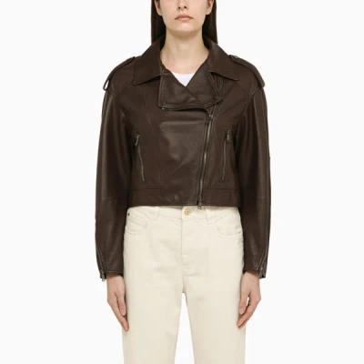 Shop Brunello Cucinelli | Dark Brown Leather Jacket
