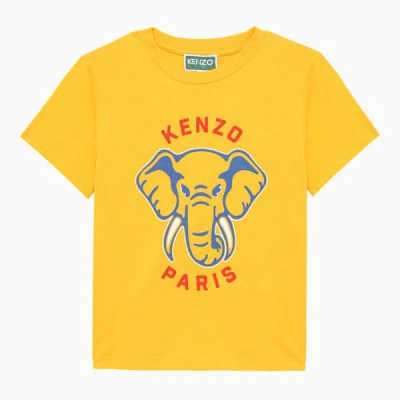 Shop Kenzo Yellow Cotton T-shirt With Logo Print