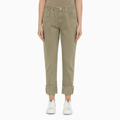 Shop Brunello Cucinelli | Safari Green Regular Cotton Trousers