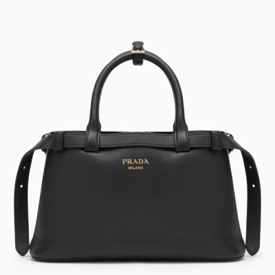 Shop Prada Black Leather Small Buckle Bag With Belt In Brown