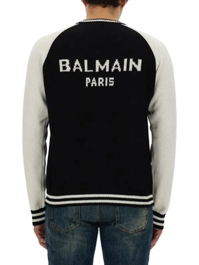 Shop Balmain Jersey With Logo In Black
