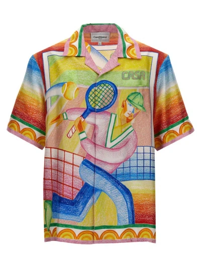 Shop Casablanca 'crayon Tennis Player' Shirt In Multicolor