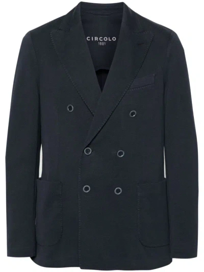 Shop Circolo 1901 Oxford Double-breasted Jacket In Blue