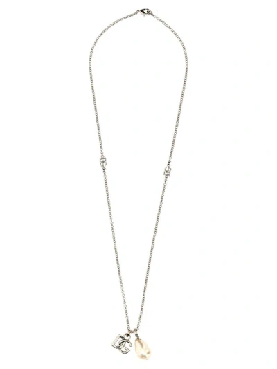 Shop Dolce & Gabbana Logo Drop Necklace In Silver