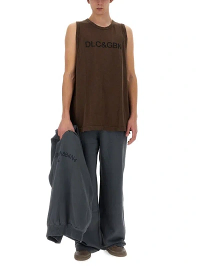 Shop Dolce & Gabbana Tank Top With Logo In Brown