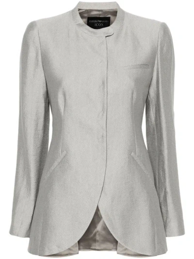 Shop Ea7 Emporio Armani Buttoned Blazer Jacket In Grey