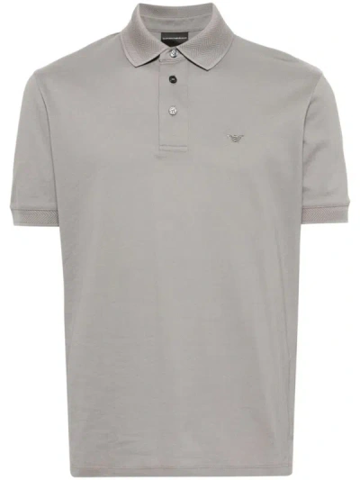 Shop Emporio Armani Logo Cotton Polo Shirt In Grey