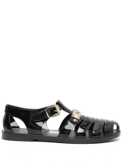 Shop Moschino Sandals With Logo In Black