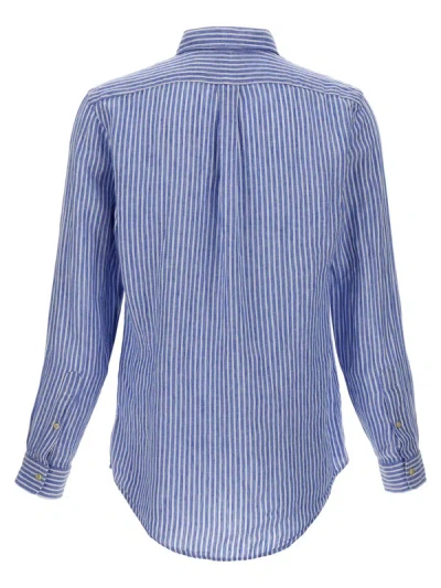 Shop Polo Ralph Lauren Logo Embroidery Striped Shirt In Blue
