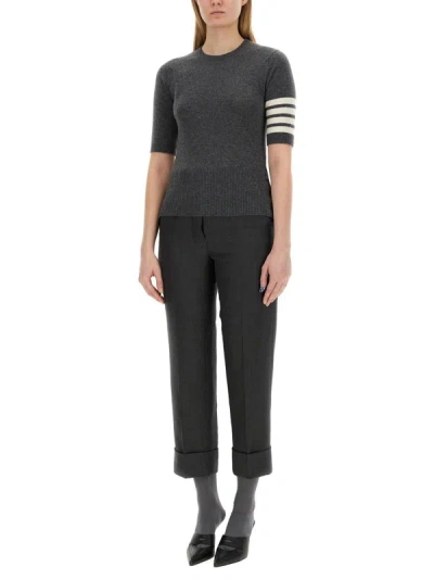 Thom Browne Striped Detail Shortsleeved Jumper In Grey