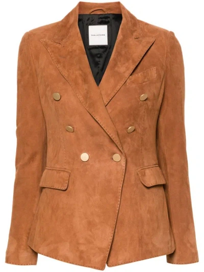 Shop Tagliatore Suede Double-breasted Jacket In Leather Brown