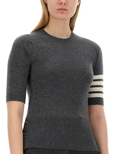 Thom Browne Striped Detail Shortsleeved Jumper In Grey