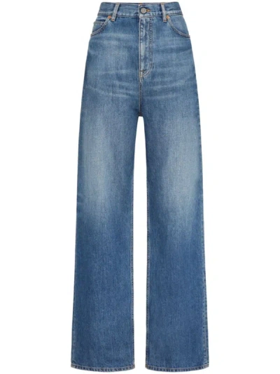 Shop Valentino Wide-leg Denim Cotton Jeans In Blue
