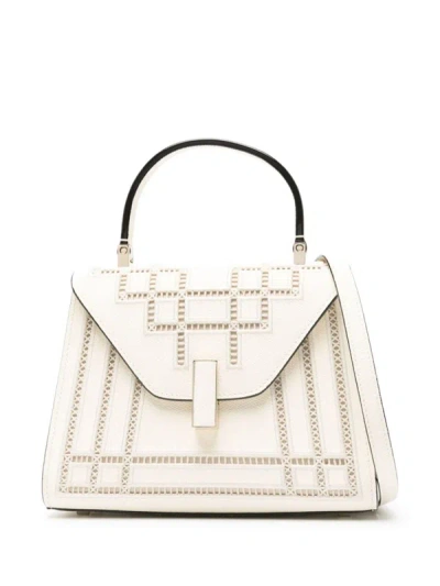Shop Valextra Iside Mini Embroidered Leather Hand Bag In White