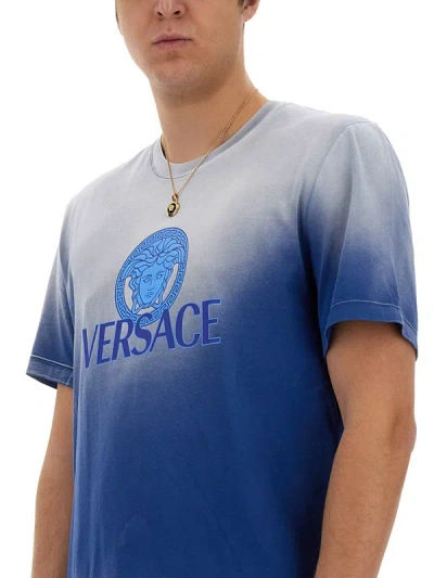 Shop Versace T-shirt With Logo In Blue